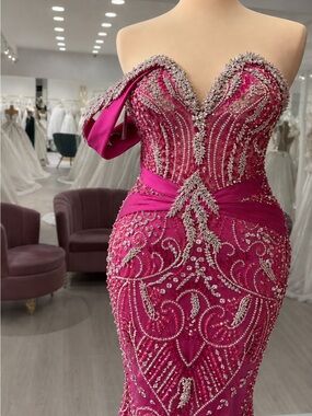 Custom Fuchsia Embellished Evening Gown